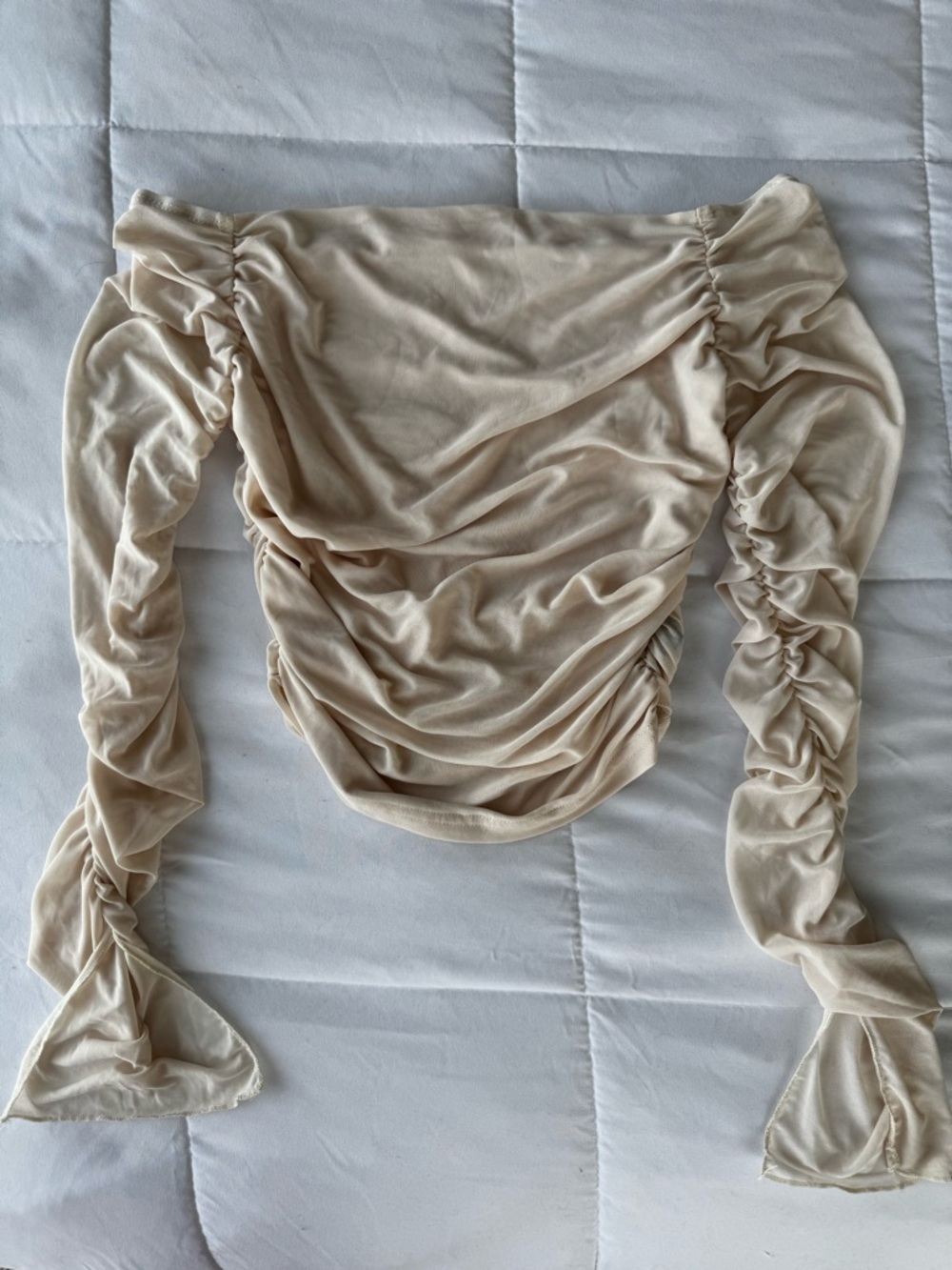 Cider Cream Ruched Off-Shoulder Top